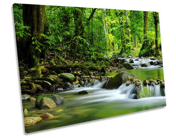 Forest Woodland Waterfall River CANVAS WALL ART MULTI Panel Print Picture