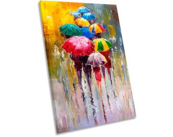 Watercolour Umbrellas Abstract Framed CANVAS PRINT Portrait Wall Art