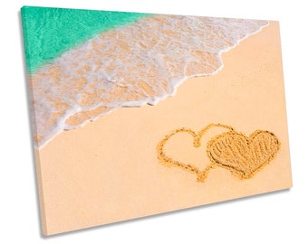 Love Hearts Beach Picture CANVAS WALL ART Print