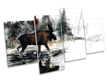 Moose Antlers Wildlife Multi CANVAS WALL ARTWORK Print Art