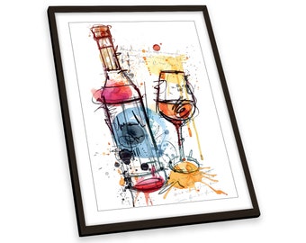 Wine Bottle Glass Kitchen FRAMED ART PRINT Picture Portrait Artwork