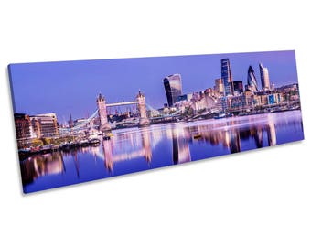 London City Skyline CANVAS WALL ART Panoramic Framed Print