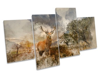 Stag Deer Landscape Highlands Multi CANVAS WALL ARTWORK Print Art