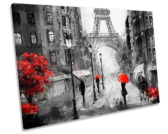 SIX RED UMBRELLAS IN PARIS Canvas Art Print for Wall Decor and Painting of Sceni SIX RED UMBRELLAS IN PARIS Canvas Art Print for Wall Decor and Painting of Sceni