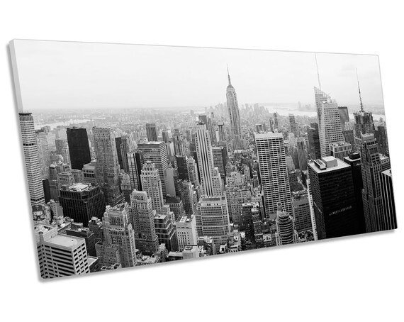 New York City Black White Picture Panoramic Canvas Wall Art Etsy