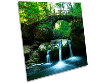 Forest River Bridge Landscape Green CANVAS WALL ART Square Print