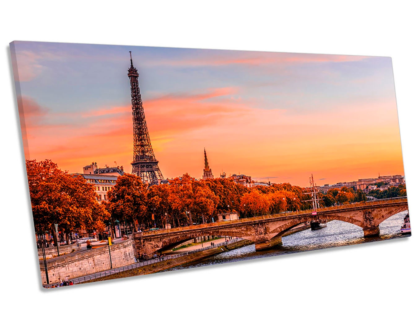 Eiffel Tower Sunset River Seine Framed PANORAMIC CANVAS PRINT | Etsy UK