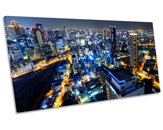 Osaka Japan Skyline Picture Panoramic Canvas Wall Art Print Etsy