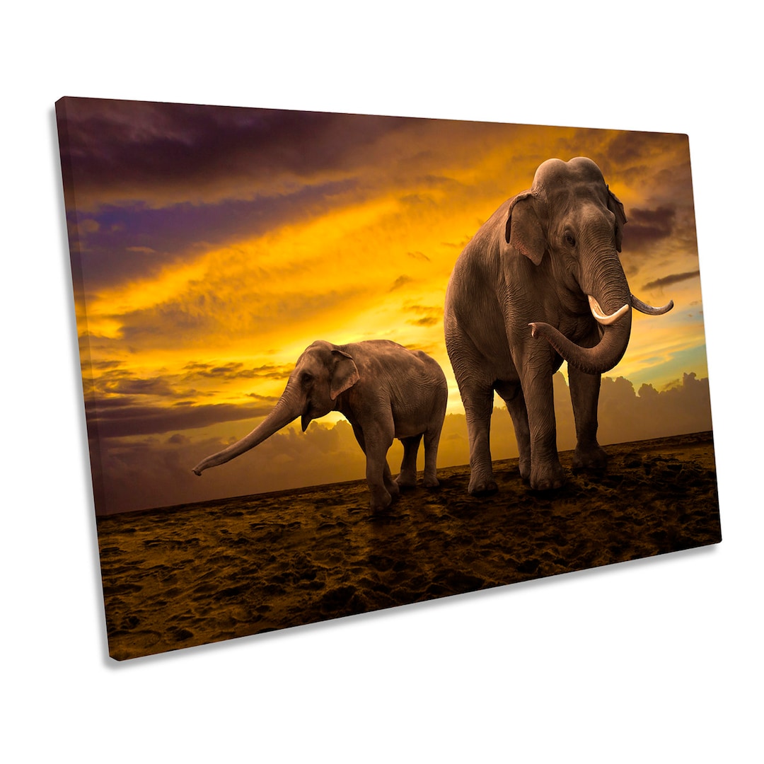 Elephants Sunset Africa Safari CANVAS WALL ART Print Picture - Etsy