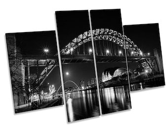 Newcastle River Tyne Bridge City Black and White CANVAS WALL ART Multi Panel Picture Print