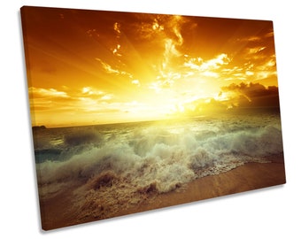 Orange Sunset Beach Picture CANVAS WALL ART Print