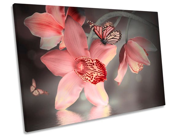 Floral Tropical Orchids Butterfly Wall Art Canvas Print Great Value sq