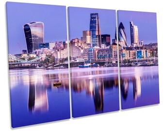 London City Skyline River Thames CANVAS WALL ART Treble Box Frame Print