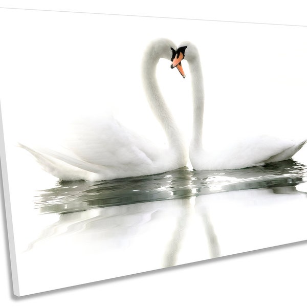 Pair of Swans Love CANVAS WALL ART Box Framed