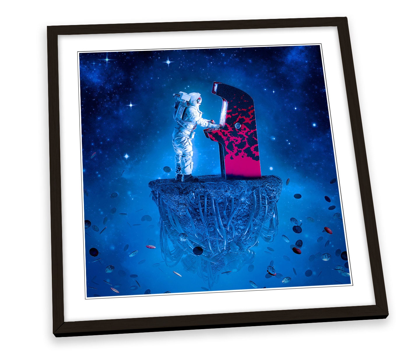 Space Invaders Arcade MacHine Photo sur toile Wall Art Portrait imprimé bleu Space Invaders Arcade MacHine Photo sur toile Wall Art Portrait imprimé bleu