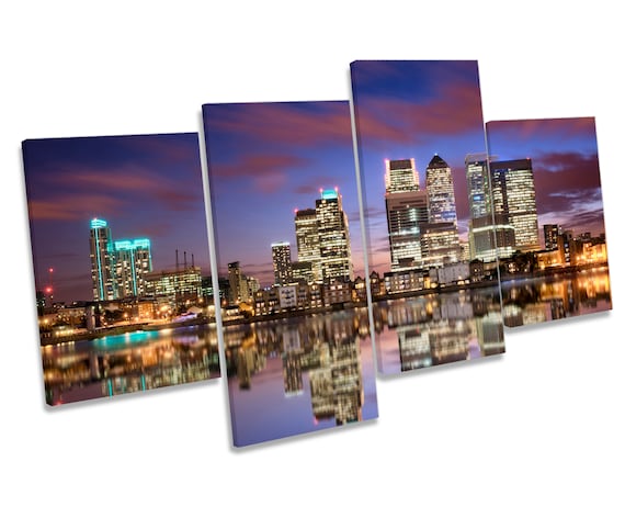Cityscape London Skyline B/&W MULTI CANVAS WALL ART Boxed Framed