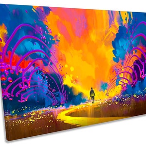 Colourful Abstract Landscape CANVAS WALL ART Picture Print image 1