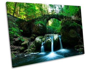 Forest River Bridge Landscape Green CANVAS WALL ART Box Framed