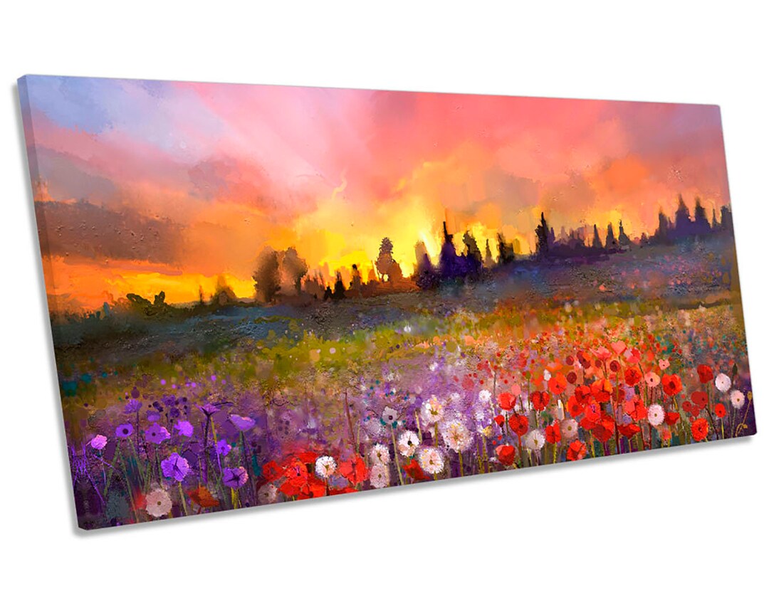 Floral Landscape Sunset Repro Panoramic CANVAS WALL ARTWORK - Etsy
