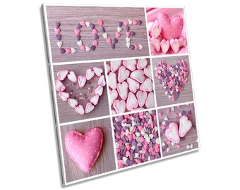 Love Hearts Shabby Chic Collage CANVAS WALL ART Square Print