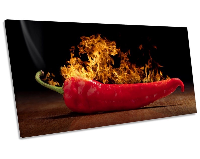 Red Hot Flaming Chilli Kitchen Panoramic CANVAS WALL ART Print Etsy