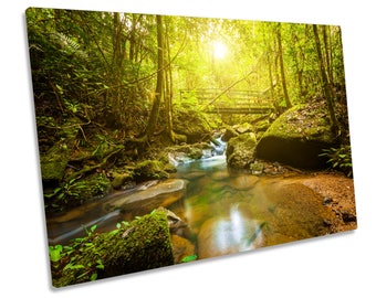 Green Forest River Bridge CANVAS WALL ART Framed Picture Print