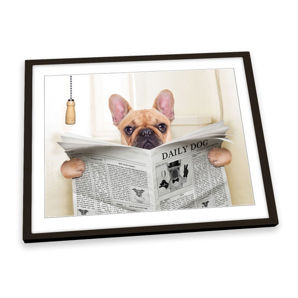 French Bulldog Newspaper Toilet FRAMED ART PRINT Artwork