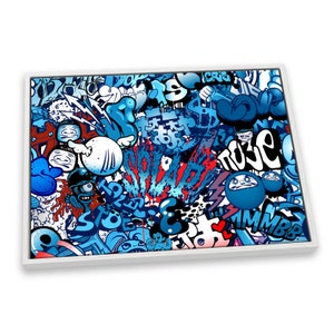 Urban Graffiti Characters Blue CANVAS FLOATER FRAME Wall Art Print Picture