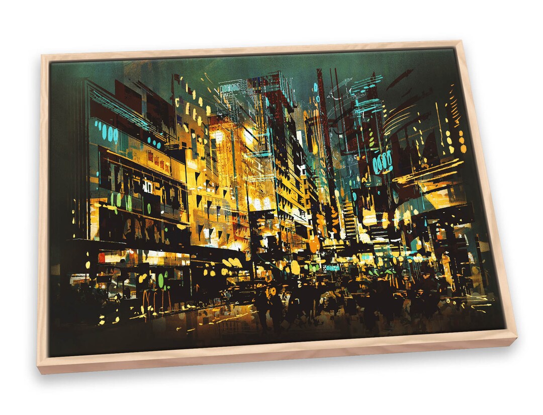 Street Abstract City Life Night CANVAS FLOATER FRAME Wall Art Print Etsy