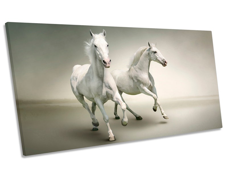 Galloping Horses Panoramic White CANVAS WALL ART Framed Print Etsy Canada