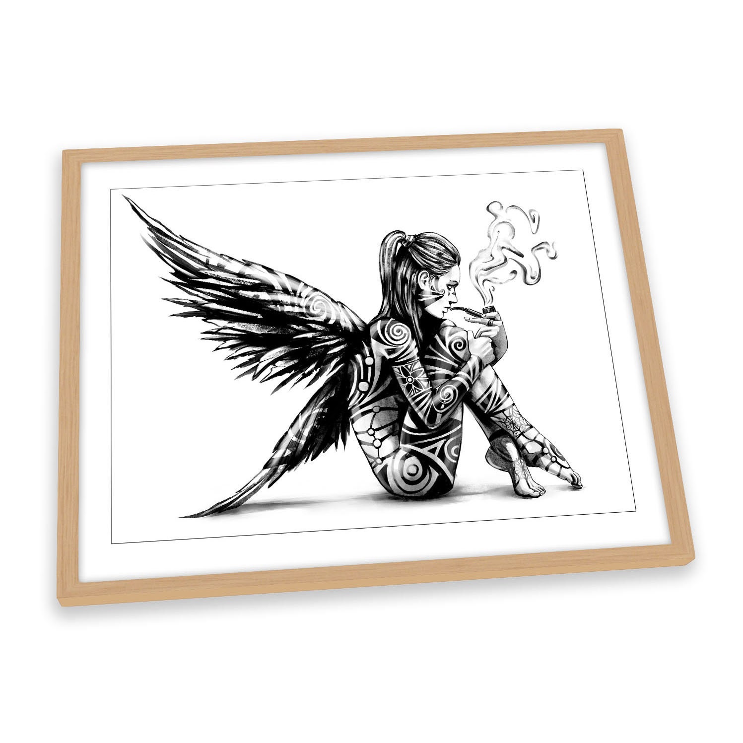 Tattoo Angel Wings Smoking Black \u0026 White FRAMED ART PRINT Picture Poster  Artwork - Etsy, image size:1497x1497