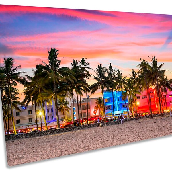 Miami Ocean Beach Sunset Framed SINGLE CANVAS PRINT Wall Art