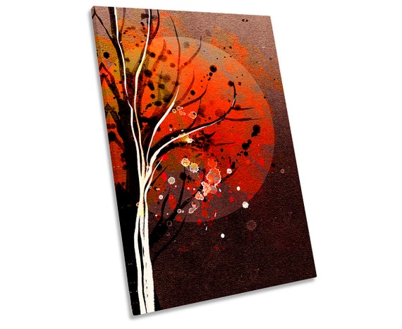 Red Tree Brown Sunset Canvas Wall Artwork Portrait Print Art Etsy
