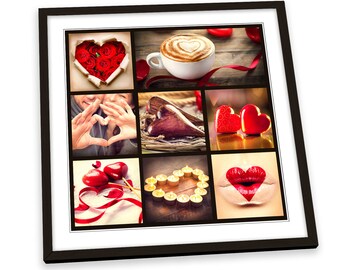Love Hearts Romance Red FRAMED ART PRINT Picture Square Artwork