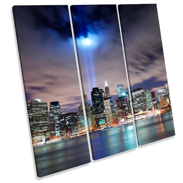 Twin Tower Tribute New York City Blue Treble CANVAS WALL ART Square Picture Print