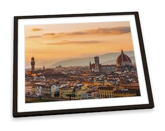 Florence Sunset City Skyline Orange FRAMED ART PRINT Picture Poster Artwork