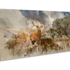 Stag Deer Landscape Highlands Panoramic CANVAS WALL ARTWORK Print Art