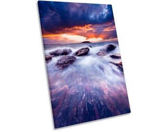 Sunset Crashing Waves Beach Picture CANVAS WALL ART Portrait Print