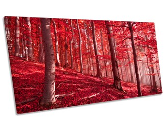 Red Forest Landscape Panoramic Box Frame CANVAS ART Print