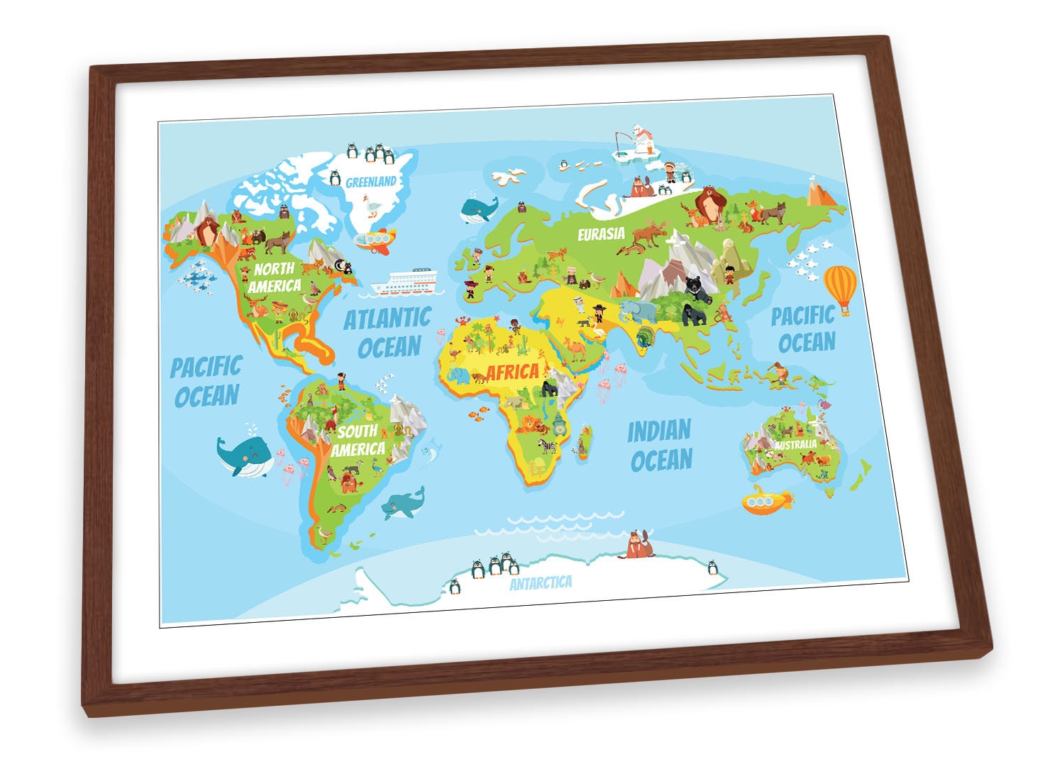 Map of the World Kids Blue FRAMED ART PRINT Picture Poster Etsy
