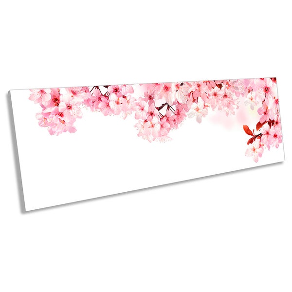 Cherry Pink Floral Blossom Framed PANORAMA CANVAS PRINT Wall Art