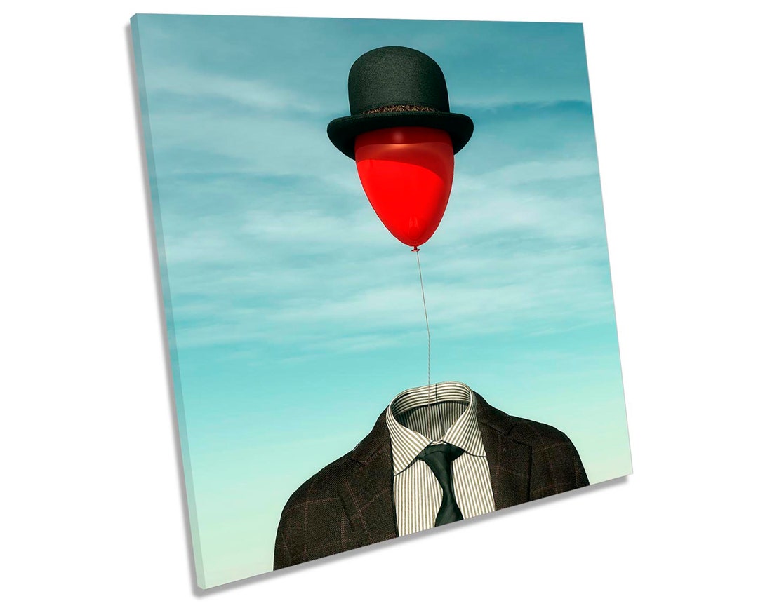 Balloon Top Hat Surreal Picture CANVAS WALL ART Square Print Blue Etsy