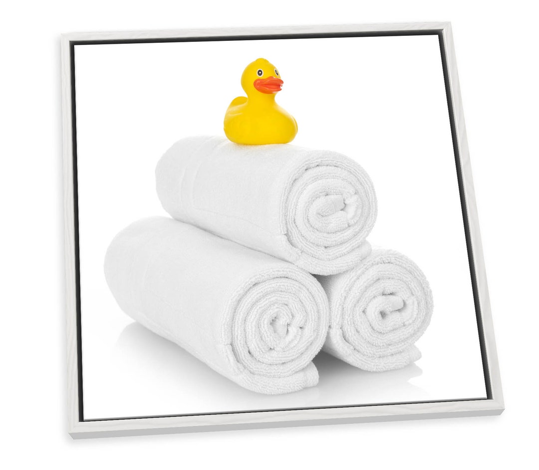 Rubber Duck Towels Bathroom White CANVAS FLOATER FRAME Wall Art Square