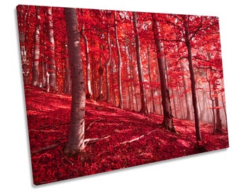 Red Forest Landscape Trees CANVAS WALL ART Framed Print Picture