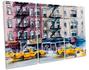 New York Yellow Taxi Cabs Treble CANVAS WALL ARTWORK Print Art