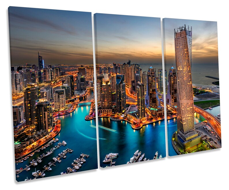 Dubai Skyline Marina CANVAS WALL ART Treble Box Frame Print Etsy UK