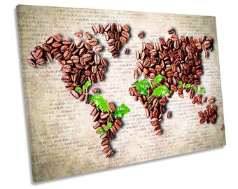 Coffee Beans World Map CANVAS WALL ART Picture Print