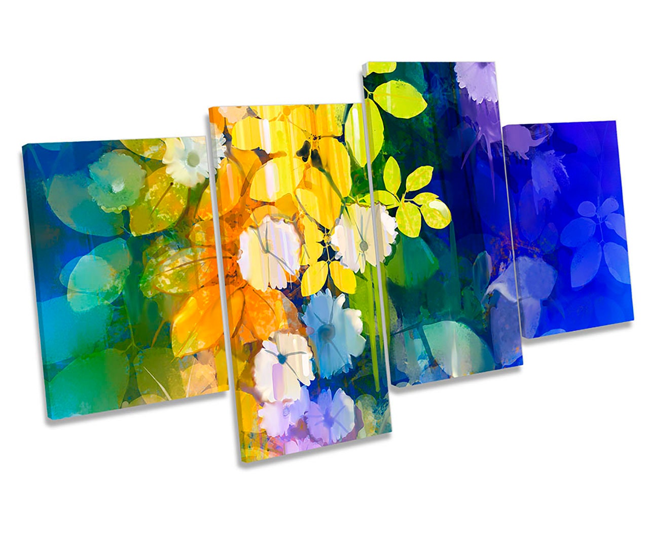 Blue Flowers Yellow Floral Multi CANVAS WALL ARTWORK Print Art Etsy