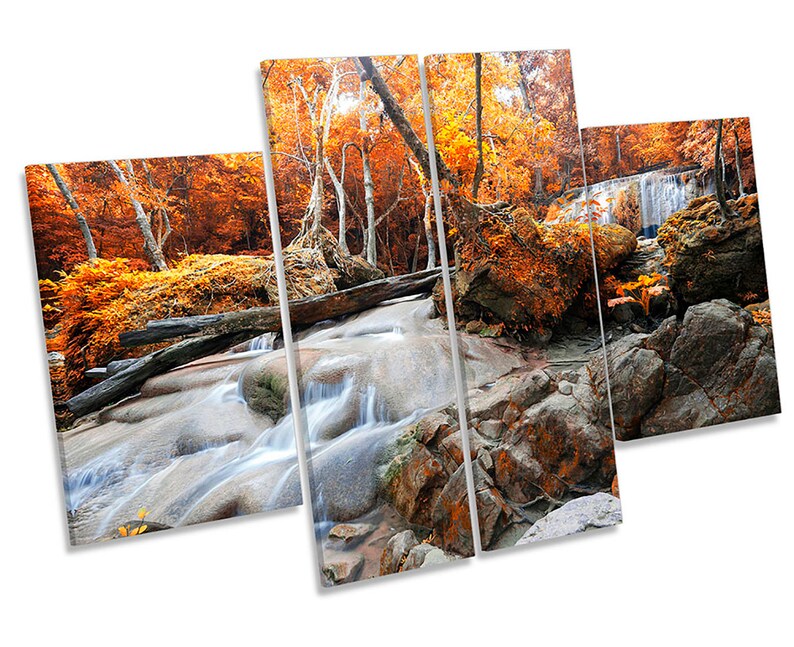 Fluss Landschaft Orange Wald Bild CANVAS WALL ART vier ...