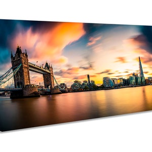 London Skyline City Tower Bridge Framed PANORAMIC CANVAS PRINT Wall Art